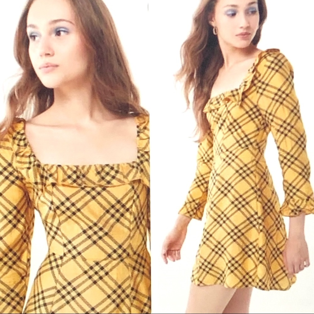 NWT UO Kristen Gold & Black Plaid Dress